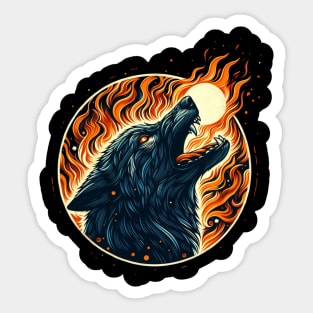 Full Moon Wolf of Fire Sticker